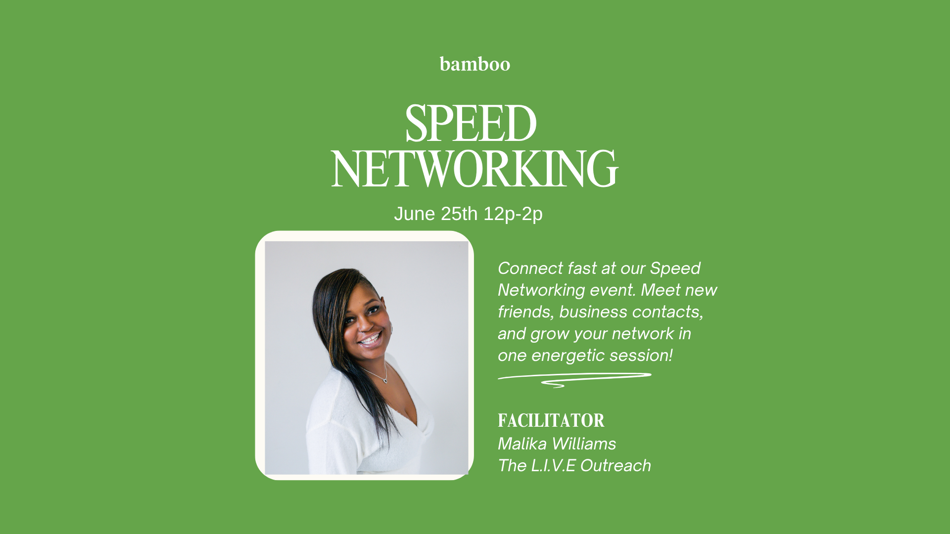 Speed Networking Hosted by Malika Williams | Bamboo Events